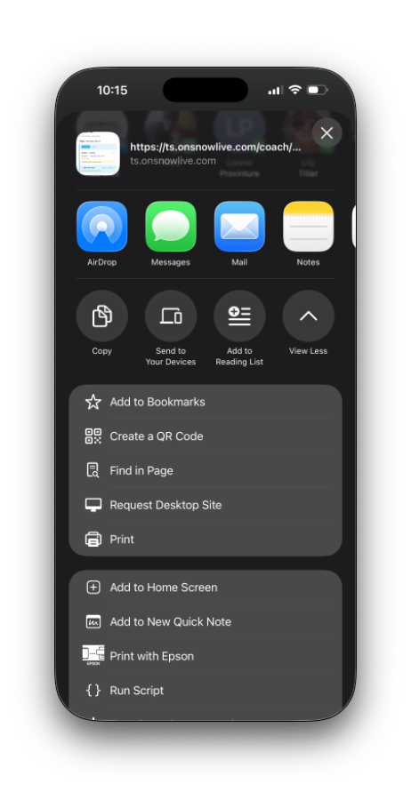 iOS Safari Share menu